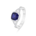 Sterling Silver 925 Ring Rhodium Plated Embedded With Sapphire Corundum And White Zircon