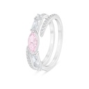 Sterling Silver 925 Ring Rhodium Plated Embedded With Pink Zircon And White Zircon