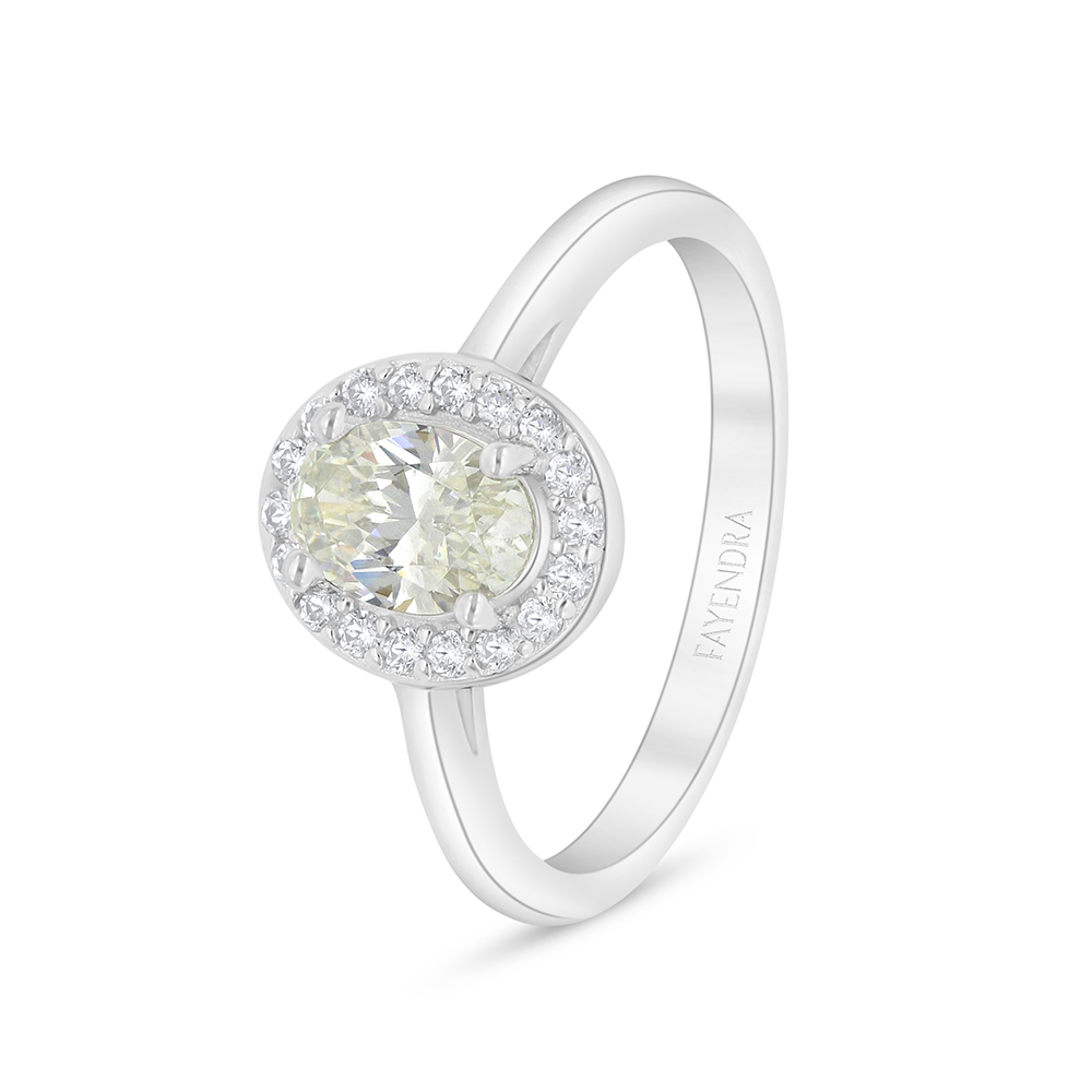 Sterling Silver 925 Ring Rhodium Plated Embedded With Yellow Diamond And White Zircon