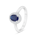 Sterling Silver 925 Ring Rhodium Plated Embedded With Sapphire Corundum And White Zircon