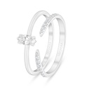 Sterling Silver 925 Ring (Twins) Rhodium Plated Embedded With White Zircon