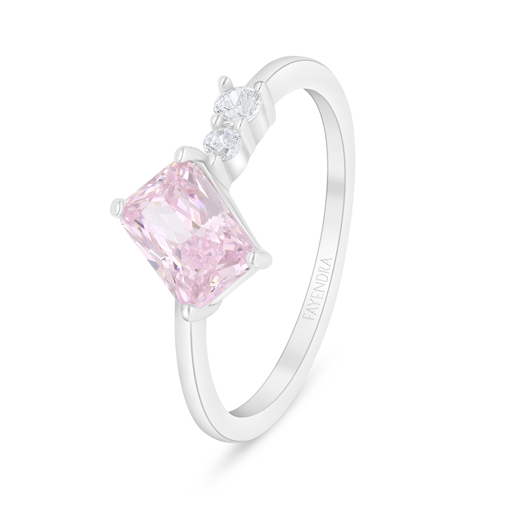 Sterling Silver 925 Ring Rhodium Plated Embedded With Pink Zircon And White Zircon