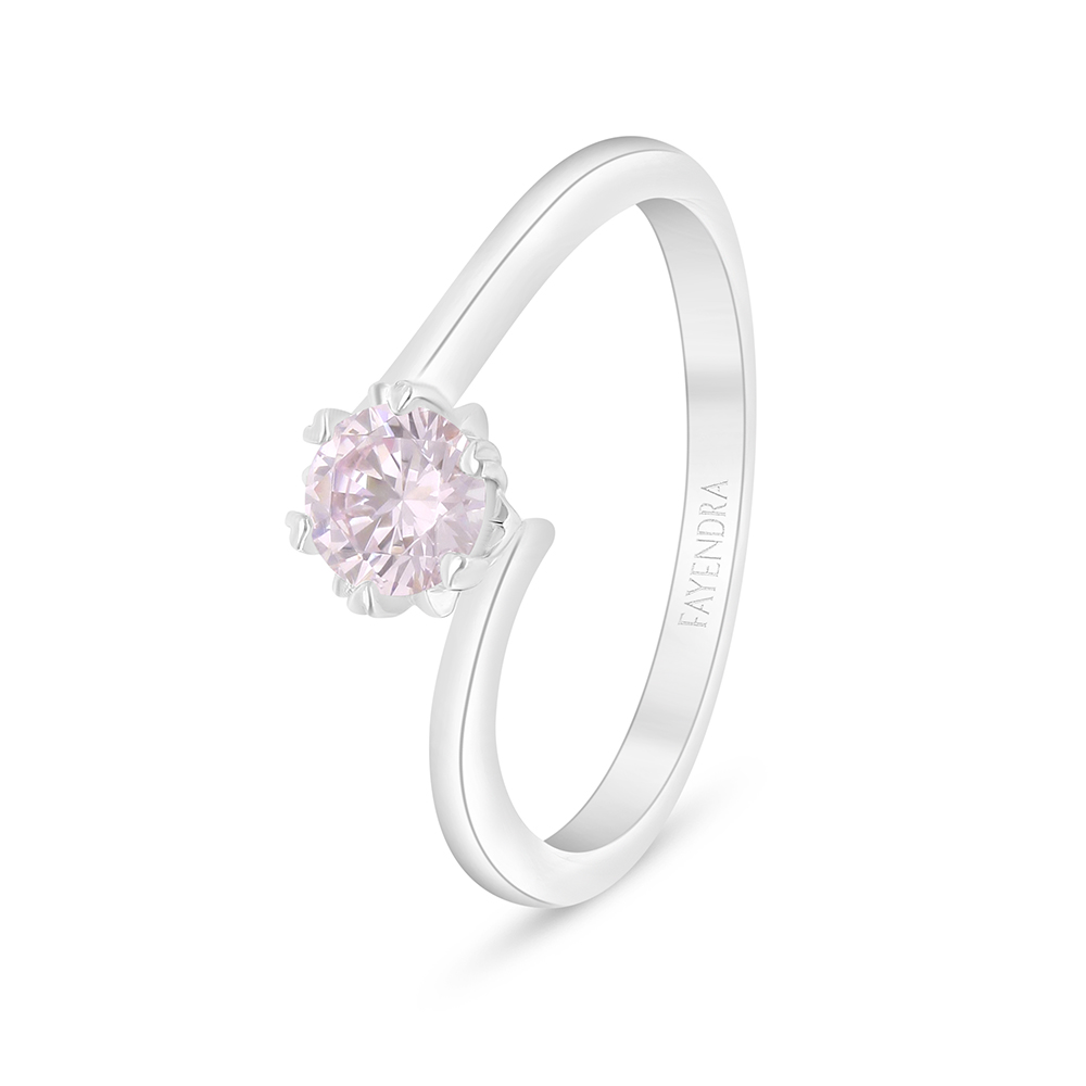 Sterling Silver 925 Ring Rhodium Plated Embedded With Pink Zircon And White Zircon