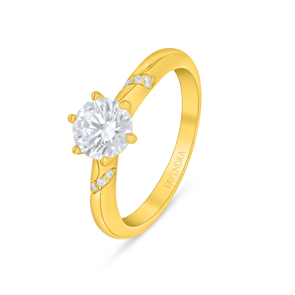 Sterling Silver 925 Ring Golden Plated Embedded With White Zircon
