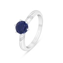 Sterling Silver 925 Ring Rhodium Plated Embedded With Sapphire Corundum And White Zircon