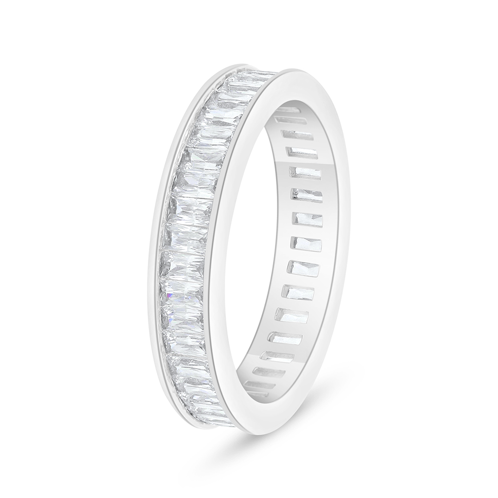 Sterling Silver 925 Ring Rhodium Plated Embedded With White Zircon