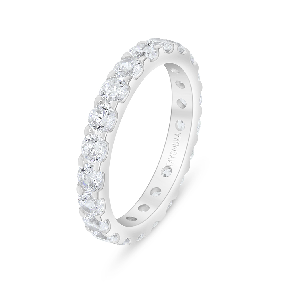 Sterling Silver 925 Ring Rhodium Plated Embedded With White Zircon