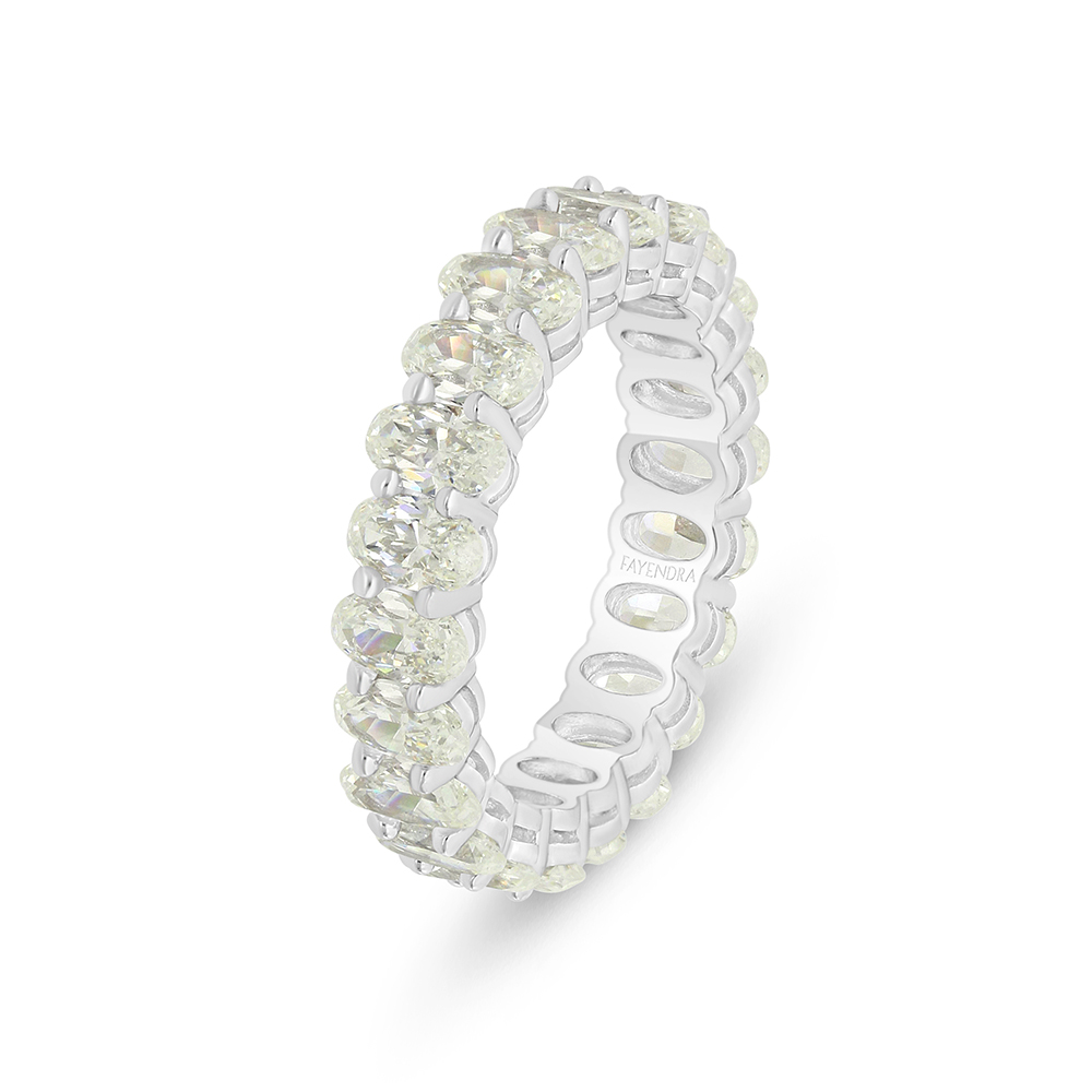 Sterling Silver 925 Ring Rhodium Plated Embedded With Yellow Diamond And White Zircon