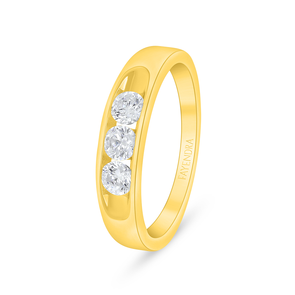 Sterling Silver 925 Ring Golden Plated Embedded With White Zircon