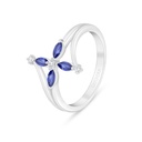 Sterling Silver 925 Ring Rhodium Plated Embedded With Sapphire Corundum And White Zircon