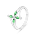 Sterling Silver 925 Ring Rhodium Plated Embedded With Emerald Zircon And White Zircon