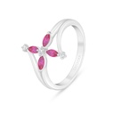 Sterling Silver 925 Ring Rhodium Plated Embedded With Ruby Corundum And White Zircon