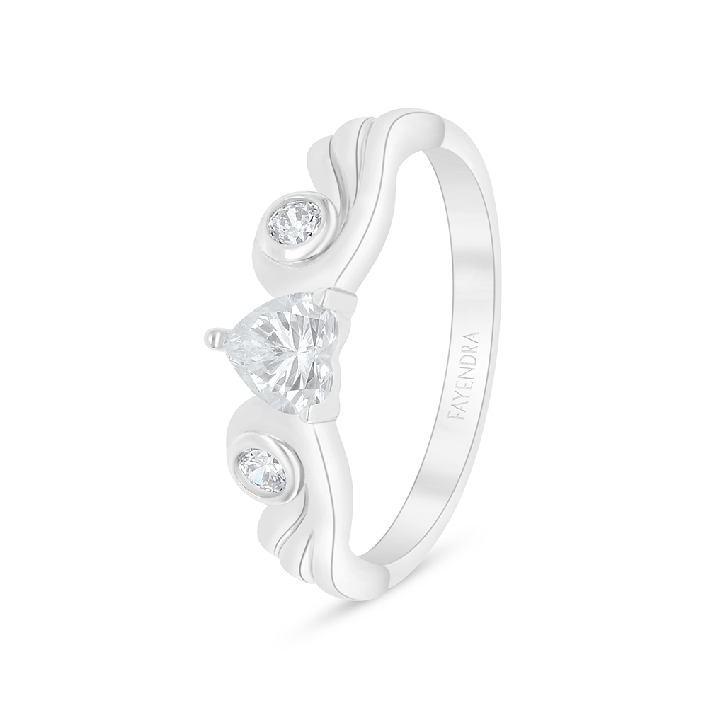 Sterling Silver 925 Ring Rhodium Plated Embedded With White Zircon