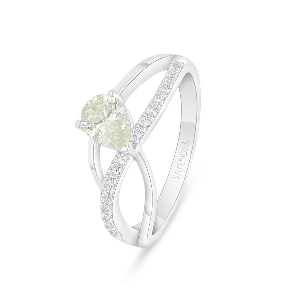 Sterling Silver 925 Ring Rhodium Plated  Embedded With Yellow Diamond And White Zircon