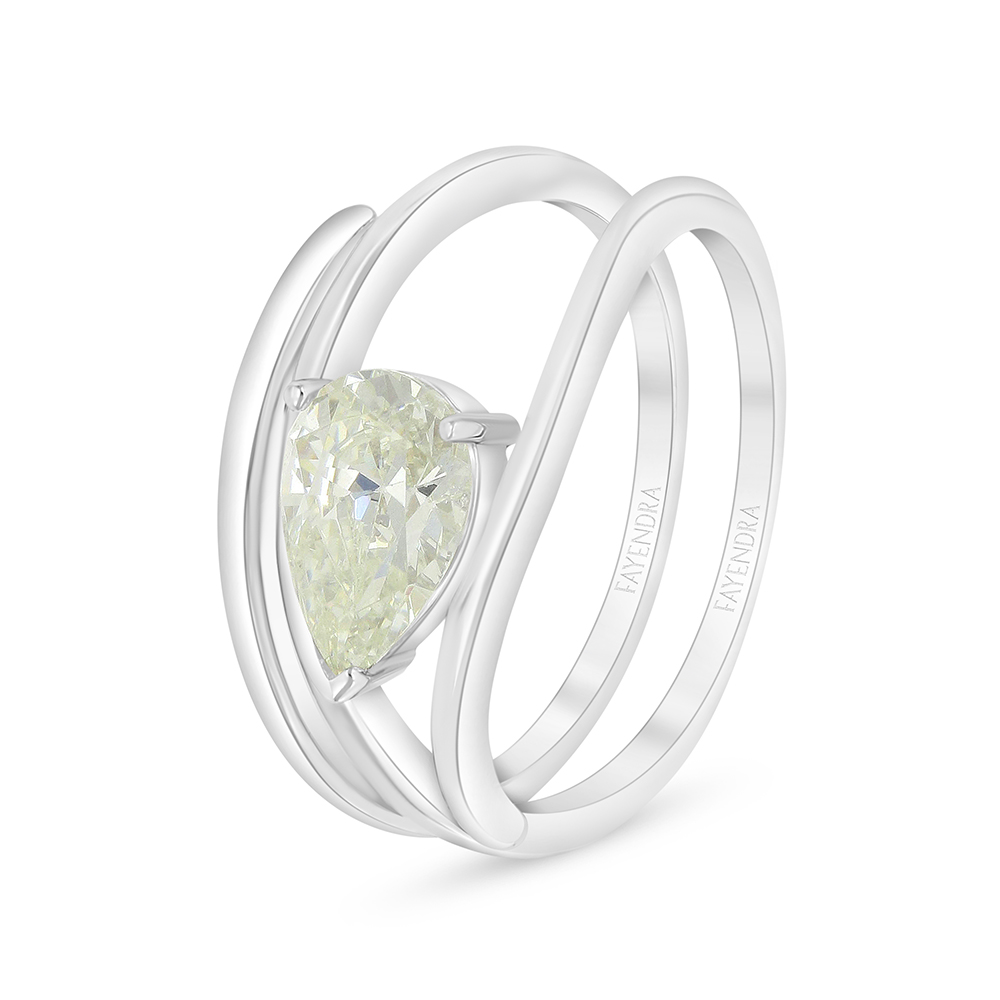 Sterling Silver 925 Ring Rhodium Plated Embedded With Yellow Diamond And White Zircon