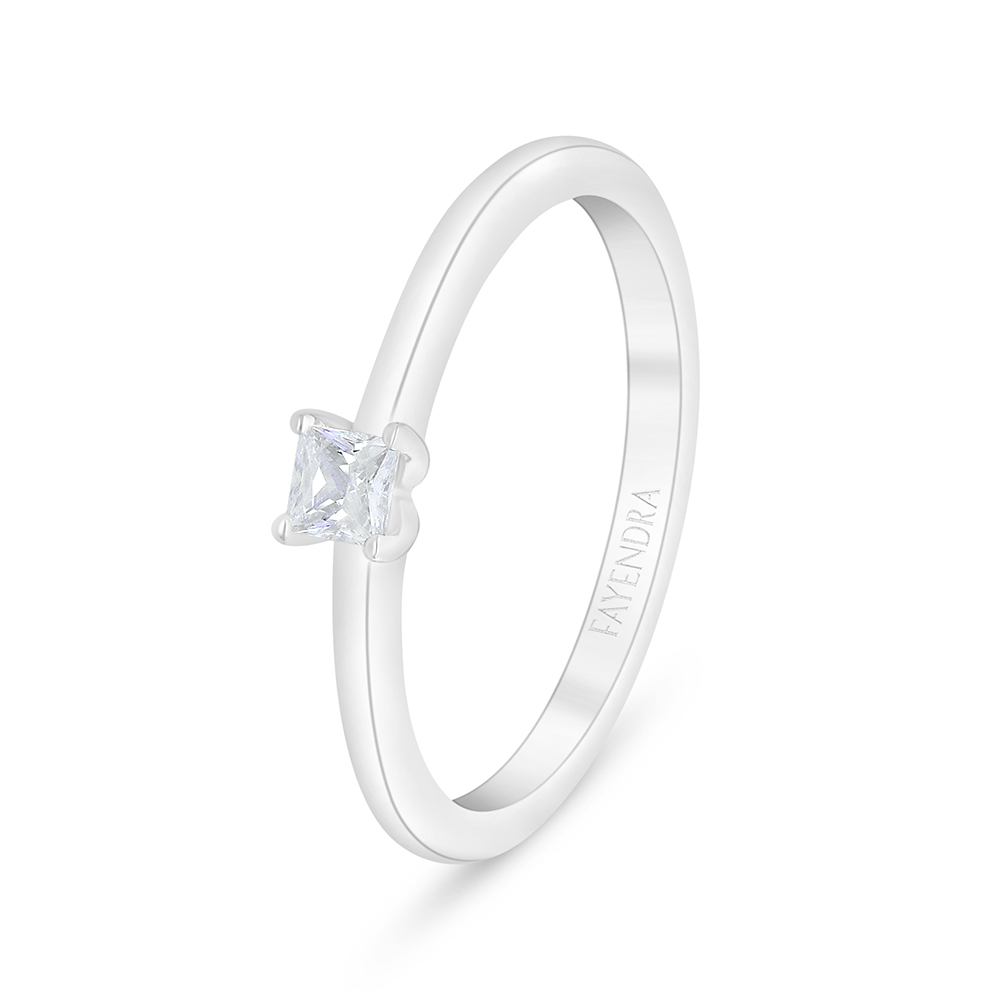 Sterling Silver 925 Ring Rhodium Plated Embedded With White Zircon