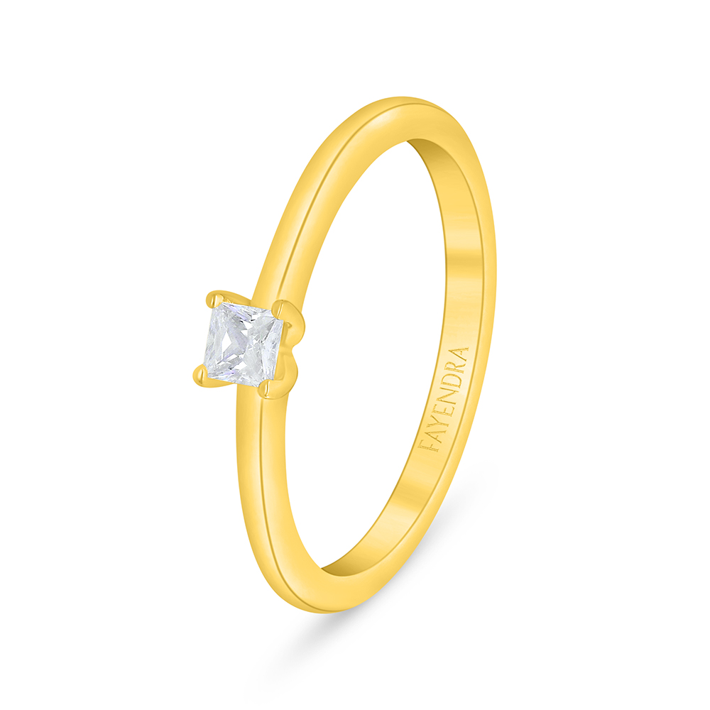 Sterling Silver 925 Ring Golden Plated Embedded With White Zircon