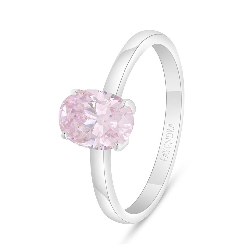 Sterling Silver 925 Ring Rhodium Plated Embedded With Pink Zircon And White Zircon