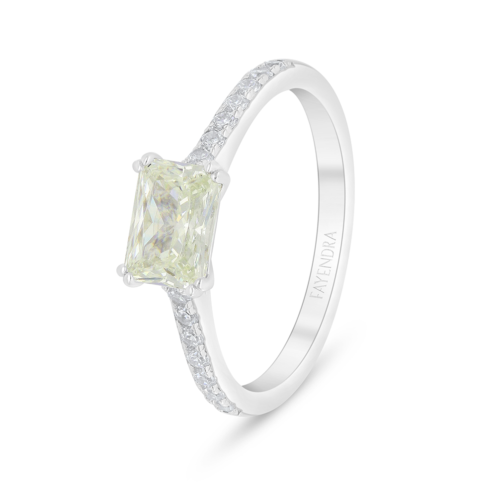 Sterling Silver 925 Ring Rhodium Plated Embedded With Yellow Diamond And White Zircon