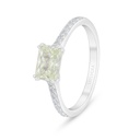 Sterling Silver 925 Ring Rhodium Plated Embedded With Yellow Diamond And White Zircon