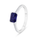 Sterling Silver 925 Ring Rhodium Plated Embedded With Sapphire Corundum And White Zircon