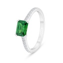 Sterling Silver 925 Ring Rhodium Plated Embedded With Emerald Zircon And White Zircon