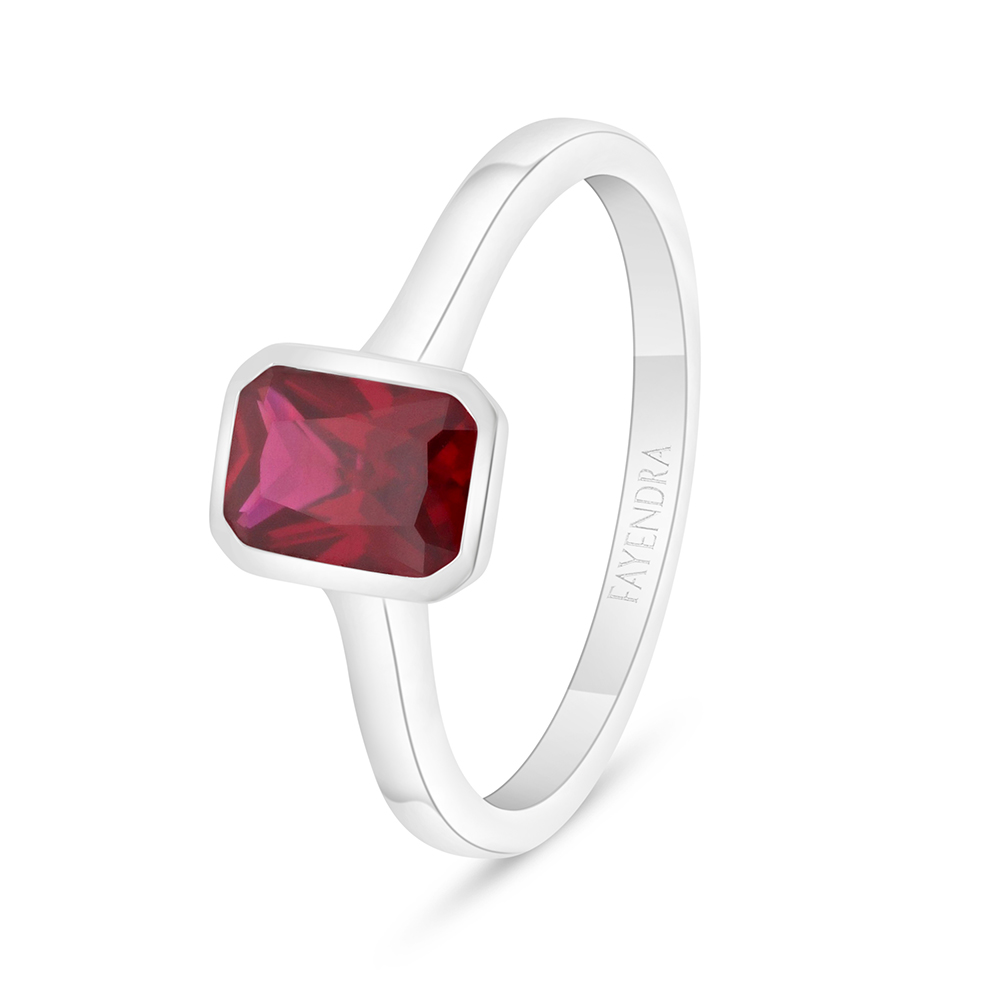 Sterling Silver 925 Ring Rhodium Plated Embedded With Ruby Corundum 