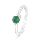 Sterling Silver 925 Ring Rhodium Plated Embedded With Emerald Zircon And White Zircon