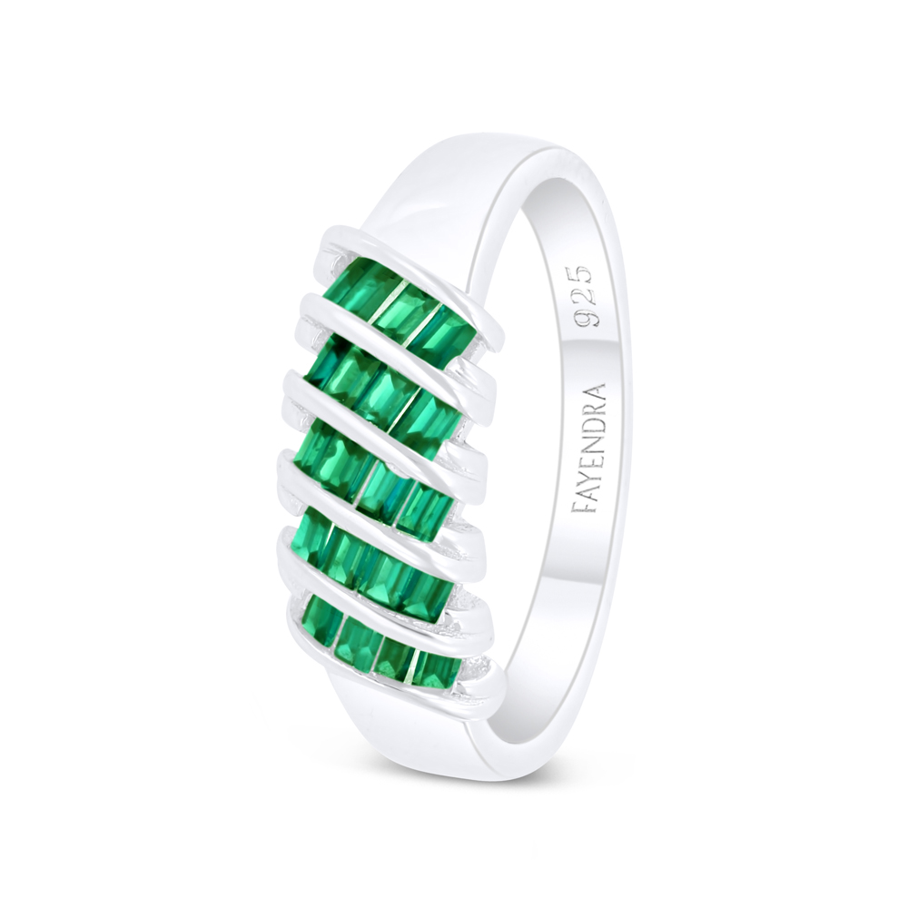 Sterling Silver 925 Ring Rhodium Plated Embedded With Emerald Zircon 