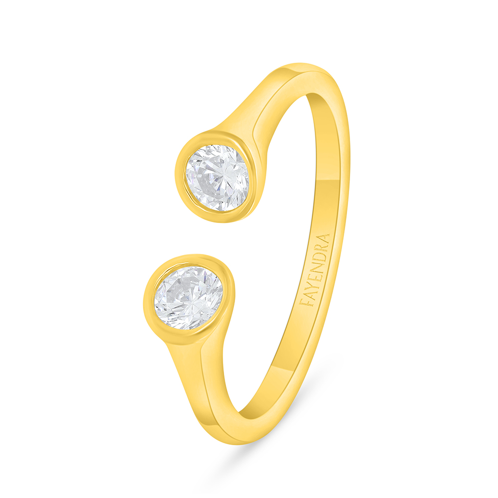 Sterling Silver 925 Ring Golden Plated Embedded With White Zircon