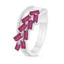 Sterling Silver 925 Ring Rhodium Plated Embedded With Ruby Corundum And White Zircon