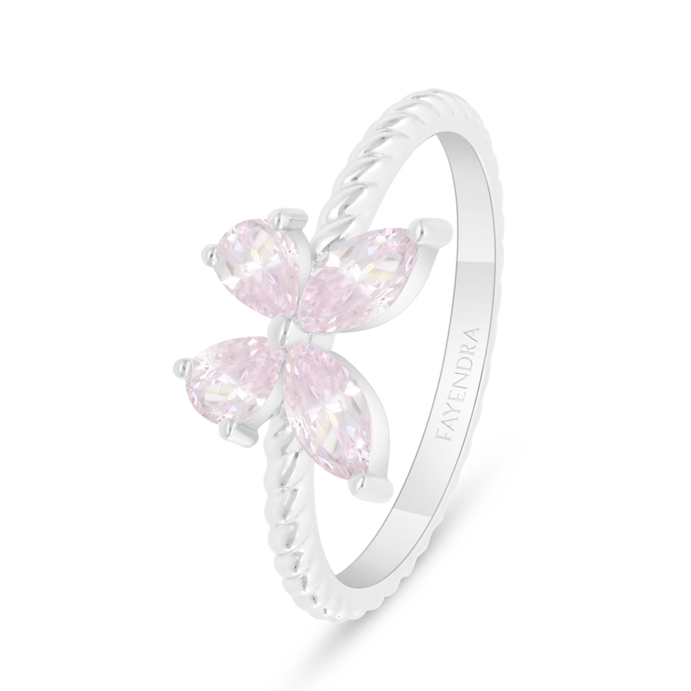 Sterling Silver 925 Ring Rhodium Plated Embedded With Pink Zircon 