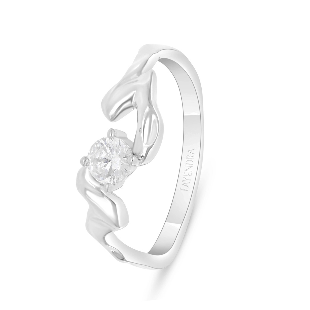 Sterling Silver 925 Ring Rhodium Plated Embedded With White Zircon