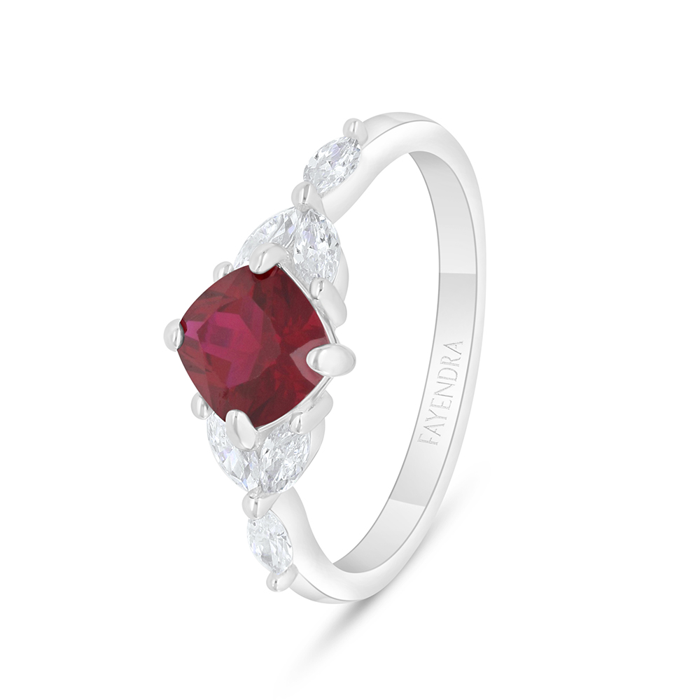 Sterling Silver 925 Ring Rhodium Plated Embedded With Ruby Corundum And White Zircon