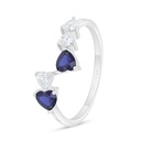 Sterling Silver 925 Ring Rhodium Plated Embedded With Sapphire Corundum And White Zircon