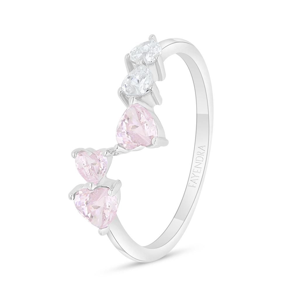 Sterling Silver 925 Ring Rhodium Plated Embedded With Pink Zircon And White Zircon