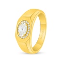 Sterling Silver 925 Ring Golden Plated Embedded With Yellow Diamond And White Zircon For Men