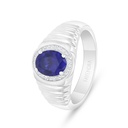 Sterling Silver 925 Ring Rhodium Plated Embedded With Sapphire Corundum And White Zircon