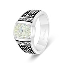 Sterling Silver 925 Ring Rhodium And Black Plated Embedded With Yellow Diamond For Men