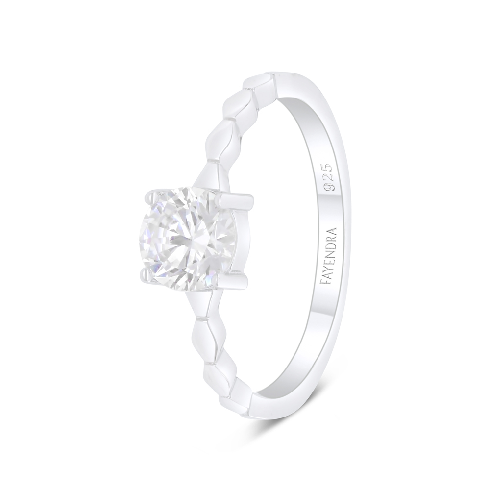 Sterling Silver 925 Ring Rhodium Plated Embedded With White Zircon