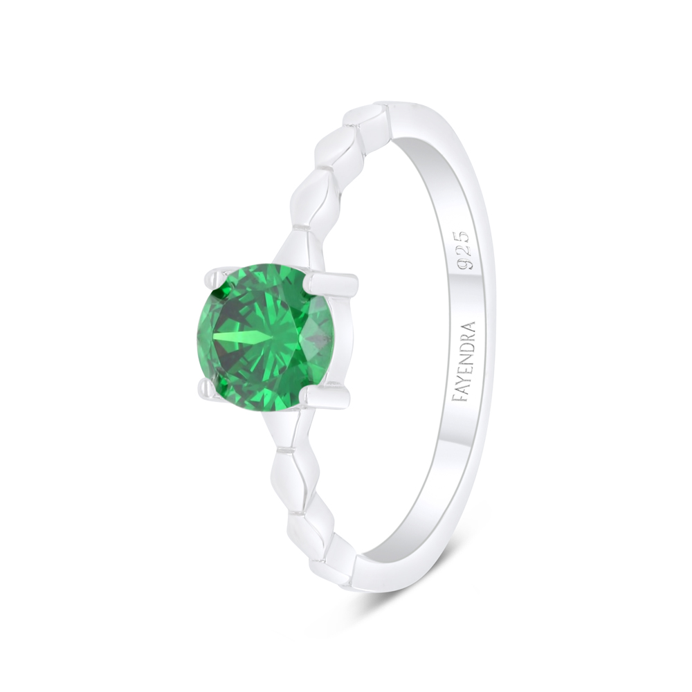 Sterling Silver 925 Ring Rhodium Plated Embedded With Emerald Zircon 