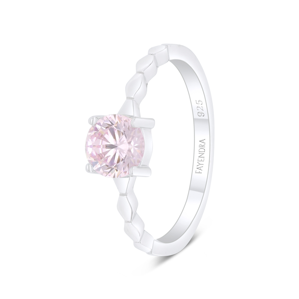 Sterling Silver 925 Ring Rhodium Plated Embedded With Pink Zircon 