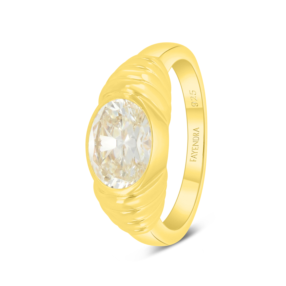 Sterling Silver 925 Ring Golden Plated  Embedded With Yellow Diamond 