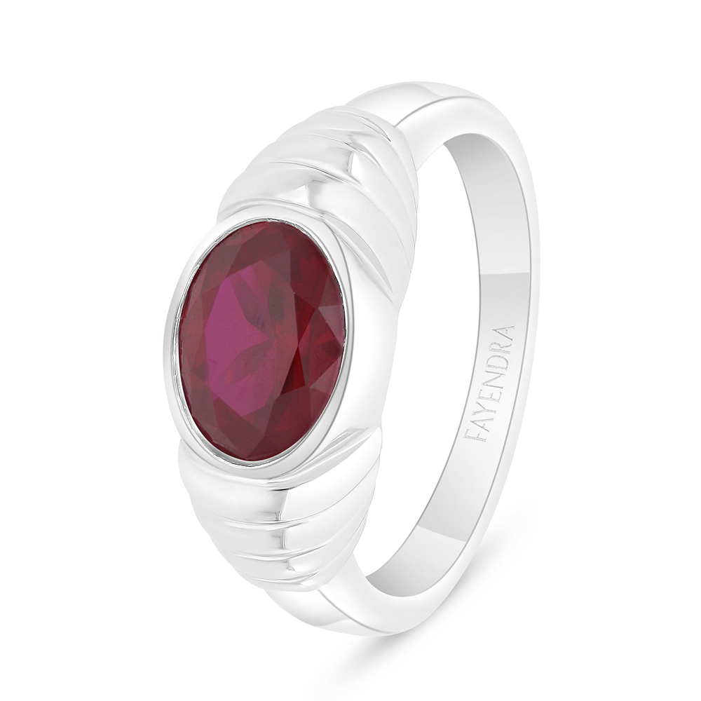 Sterling Silver 925 Ring Rhodium Plated Embedded With Ruby Corundum 