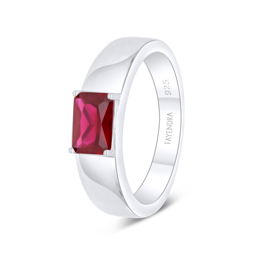 Sterling Silver 925 Ring Rhodium Plated Embedded With Ruby Corundum 