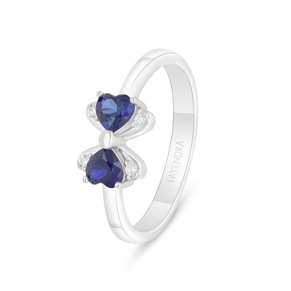 Sterling Silver 925 Ring Rhodium Plated Embedded With Sapphire Corundum And White Zircon