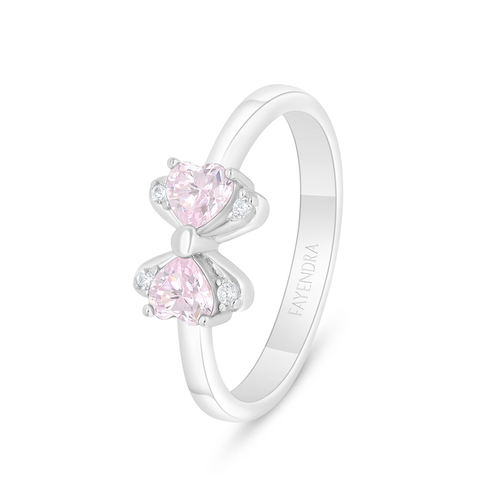 Sterling Silver 925 Ring Rhodium Plated Embedded With Pink Zircon And White Zircon