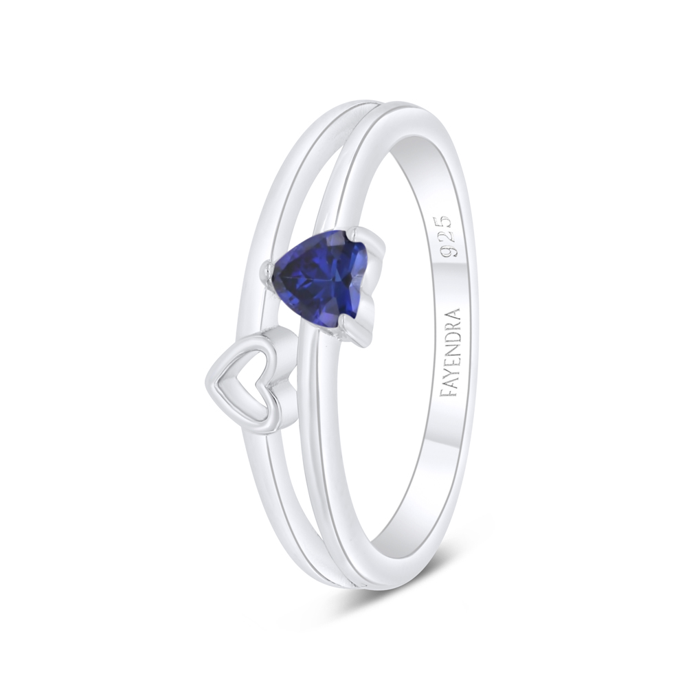 Sterling Silver 925 Ring Rhodium Plated Embedded With Sapphire Corundum 