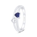 Sterling Silver 925 Ring Rhodium Plated Embedded With Sapphire Corundum 