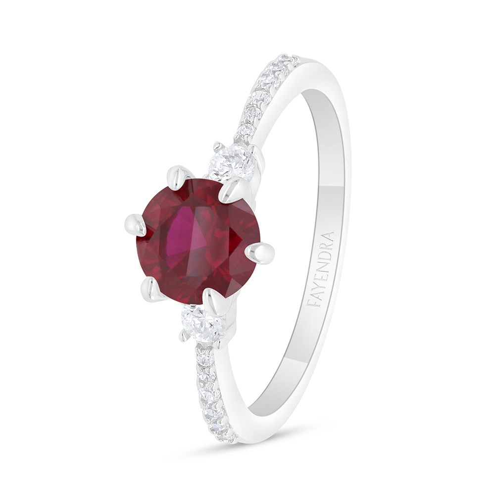 Sterling Silver 925 Ring Rhodium Plated Embedded With Ruby Corundum And White Zircon